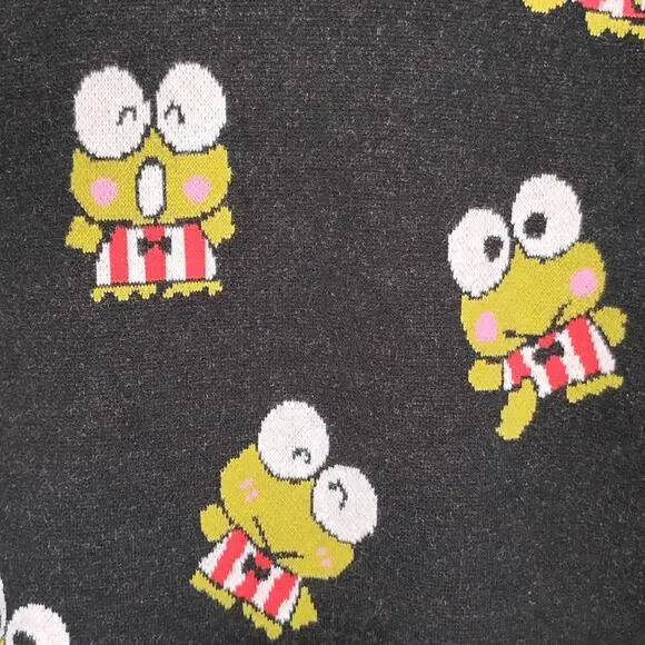 Hello Kitty & Friends by Forever 21 Knit Sweater Keroppi Print Black Green Sz L - Picture 10 of 14